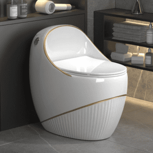 Modern Luxury One-Piece Toilet with Gold Trim & Textured Base