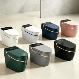Luxury Gold-Trimmed Colorful Smart Bidet Toilet, S-Trap Floor Mounted