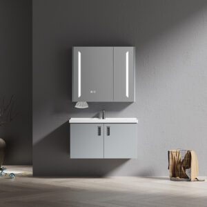 Modern Aluminum Honeycomb Bathroom Vanity Set with LED Mirror & Ceramic Basin