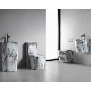 Luxury Marble-Patterned Bathroom Suite: Designer Toilet & Basin Set