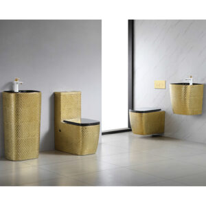 Premium Gold Hammered Texture Bathroom Suite: Floor-Standing & Wall-Hung Set