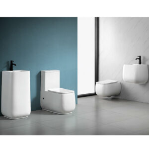 Modern Minimalist Bathroom Set: Floor-Mounted Toilet & Basin Combo