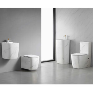 Premium Marble-Effect Bathroom Set: Modern Toilet & Wash Basin