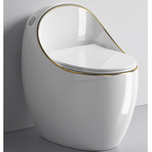 Modern Floor-Standing Toilet with Gold Trim - Floor Drain Only