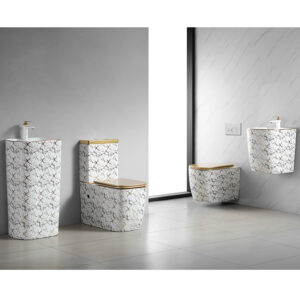 Marble Pattern Bathroom Suite: Floor-Standing & Wall-Hung Toilet and Basin Set