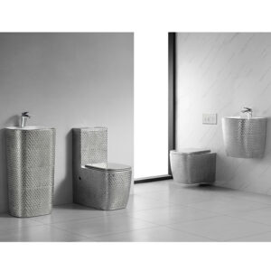 Premium Silver Hammered Texture Bathroom Suite: Floor-Standing & Wall-Hung Set