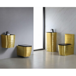Luxury Gold Bathroom Suite: Floor-Standing & Wall-Hung Toilet and Basin Set