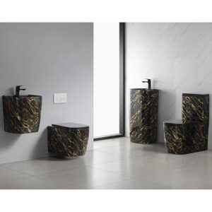 Luxury Black and Gold Marble Ceramic Toilet & Basin Suite Wholesale